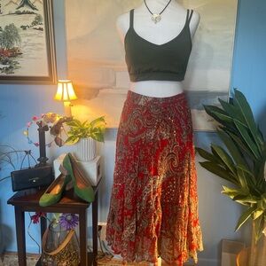 Elegant Red Paisley A-Line Skirt